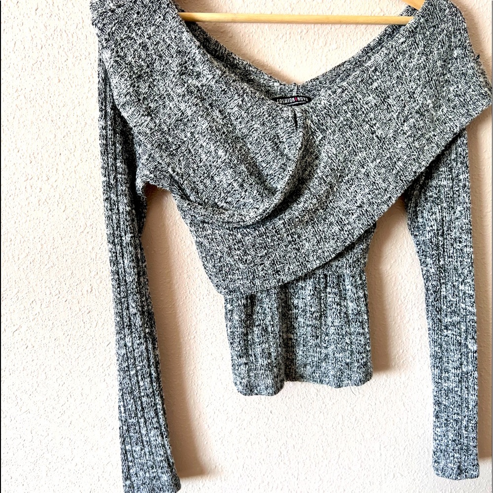 Off shoulder grey and white sweater from fashion nova